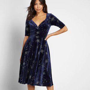 Modcloth x Collectif Blue Velvet Holiday Party Dress